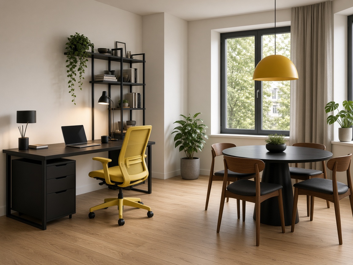 Home office integrado à sala de jantar